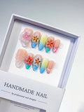 K037 - Medium Nude Pink Almond Ombre Flower Shell