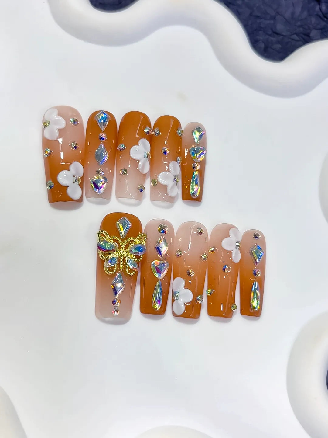 K039 - Long Orange Nude Square Solid color Butterfly Flower