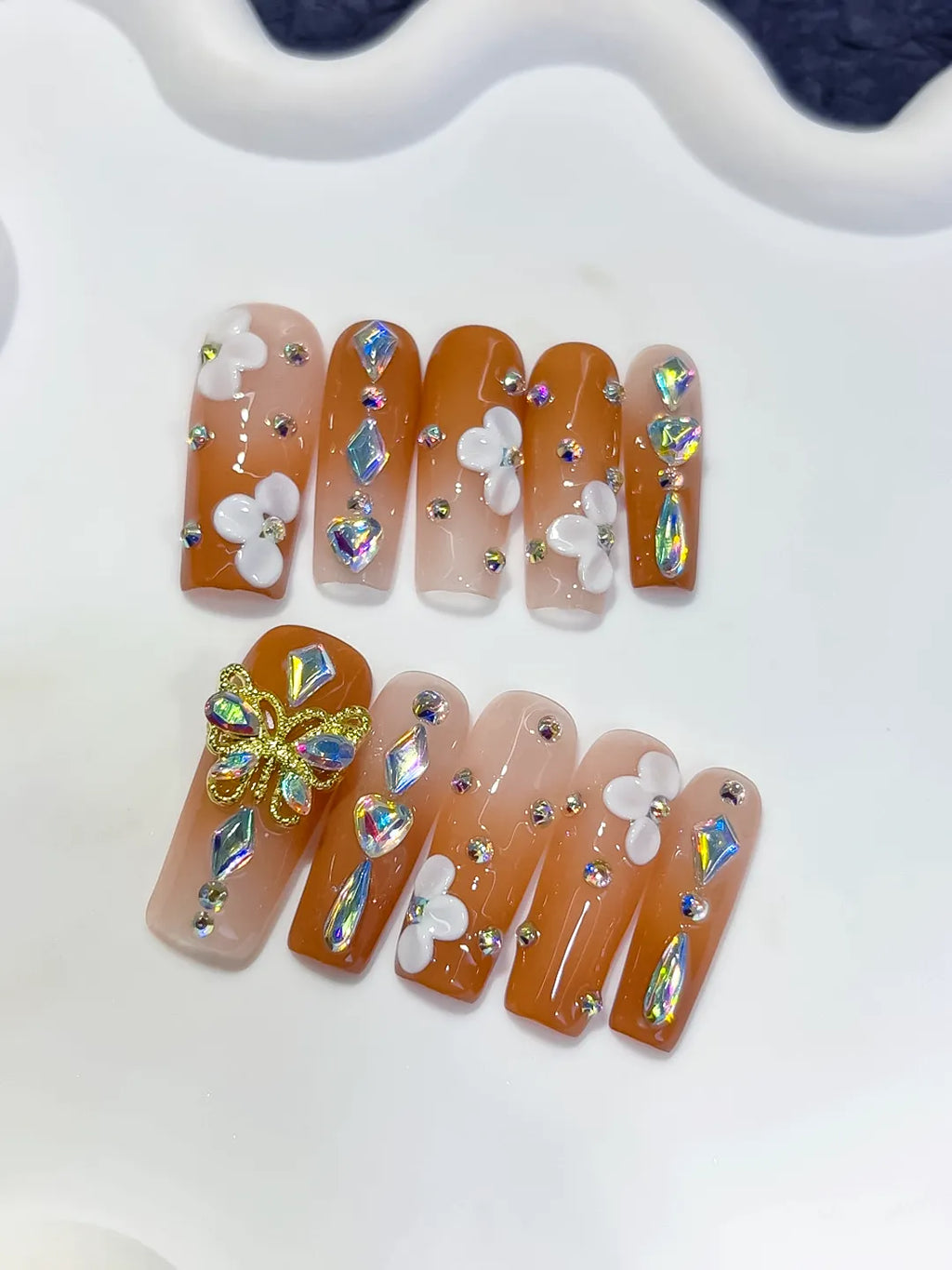 K039 - Long Orange Nude Square Solid color Butterfly Flower