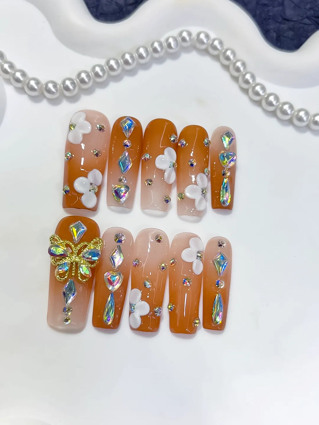 K039 - Long Orange Nude Square Solid color Butterfly Flower