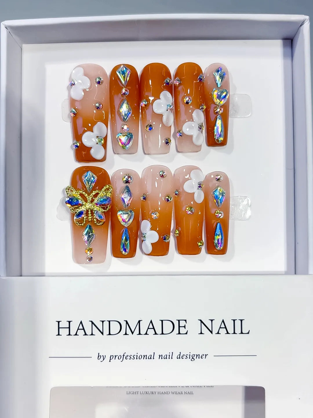 K039 - Long Orange Nude Square Solid color Butterfly Flower