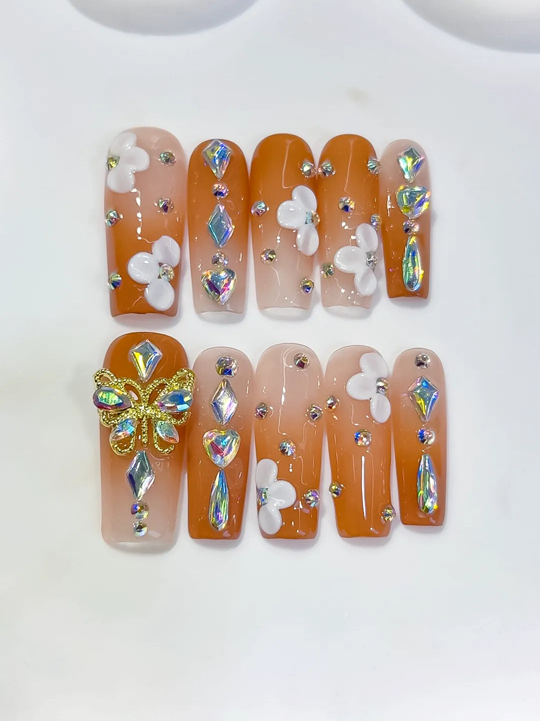 K039 - Long Orange Nude Square Solid color Butterfly Flower