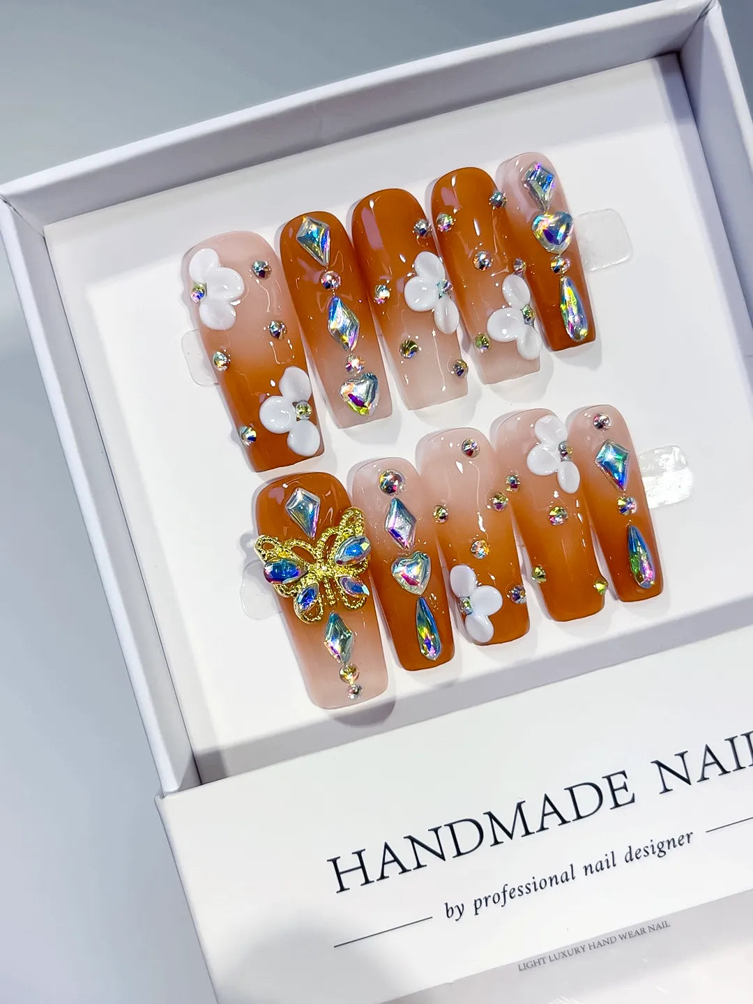 K039 - Long Orange Nude Square Solid color Butterfly Flower