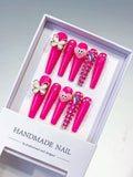 L004 - Long Pink Silver Coffin Solid color Heart Butterfly