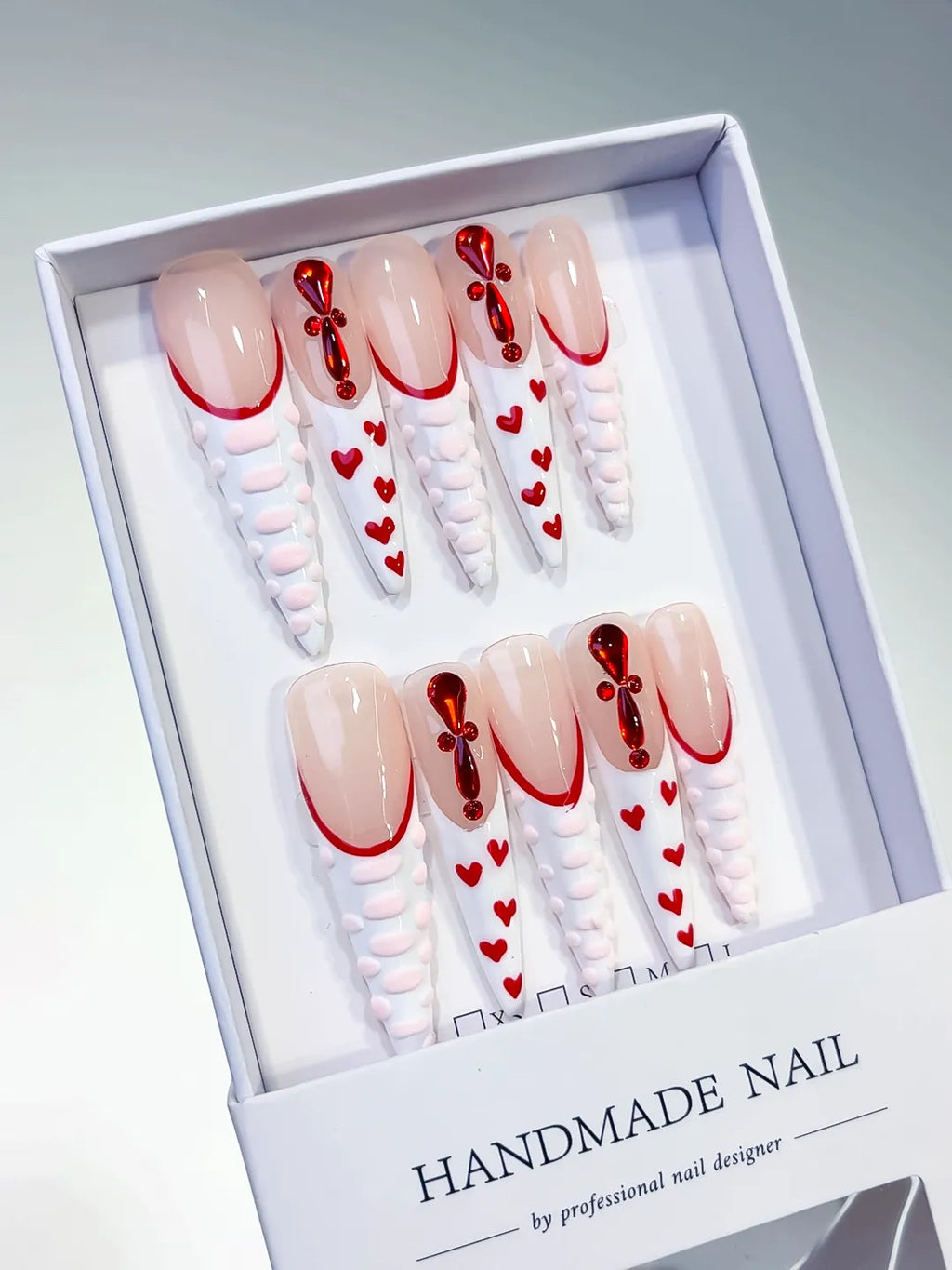 L011 - Long Nude Blue Stiletto Abstract Flower Metallic Charm