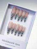 L012 - Long Nude Red Stiletto French tip Cherry Dot Pattern