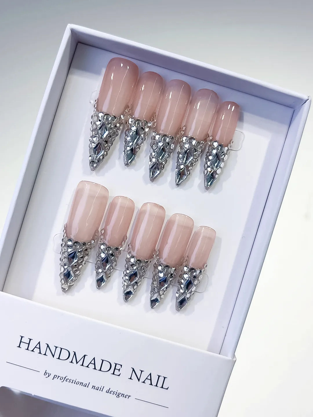 L012 - Long Nude Red Stiletto French tip Cherry Dot Pattern