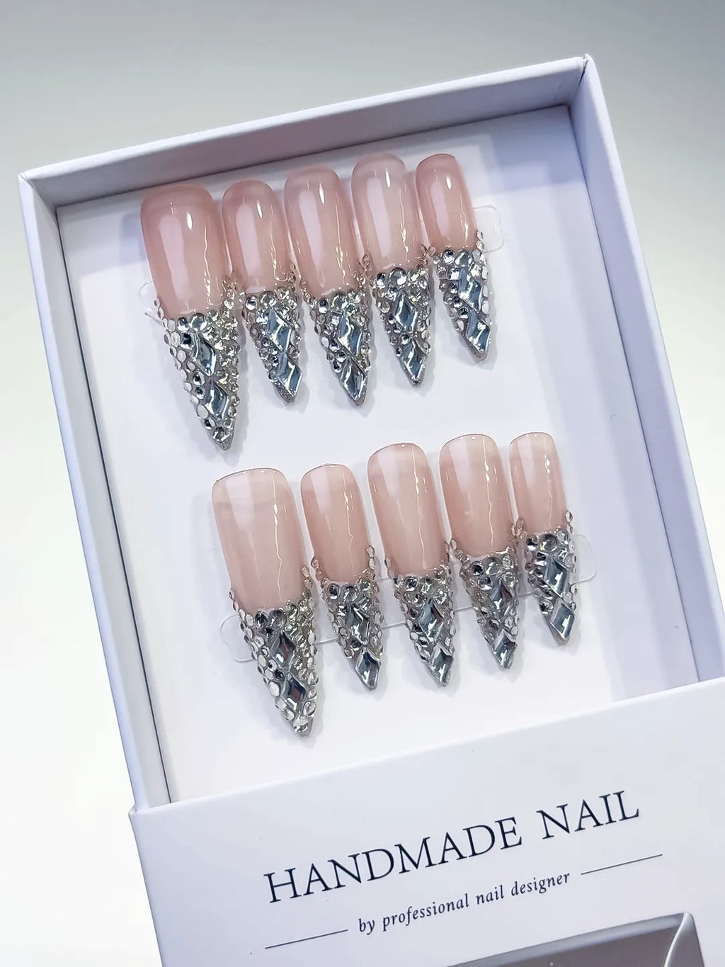 L012 - Long Nude Red Stiletto French tip Cherry Dot Pattern