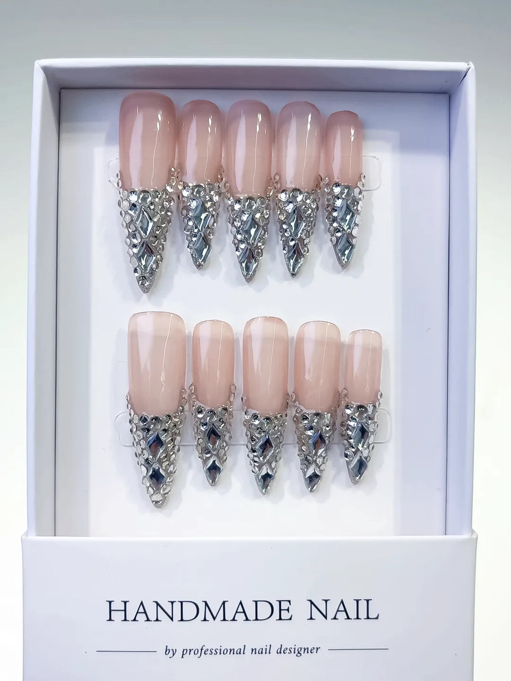 L012 - Long Nude Red Stiletto French tip Cherry Dot Pattern
