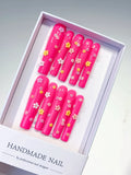 L014 - Long Pink White Square French tip Flower Shell