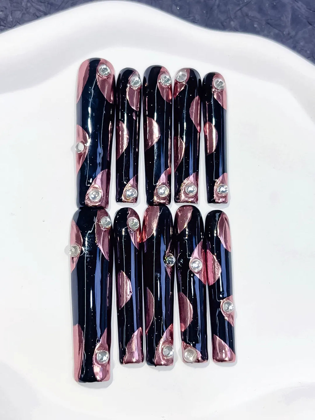 L017 - Long Pink White Square French tip Flower Heart