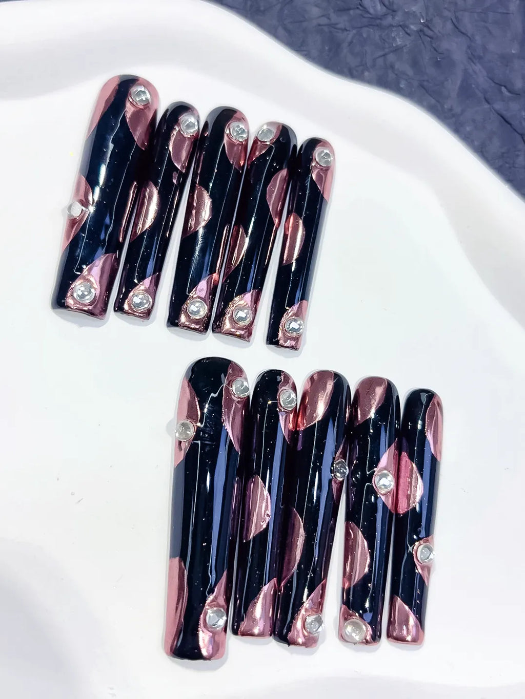 L017 - Long Pink White Square French tip Flower Heart