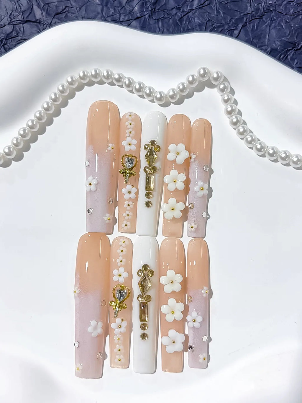 L020 - Long Blue Silver Square Glitter Pearl Star