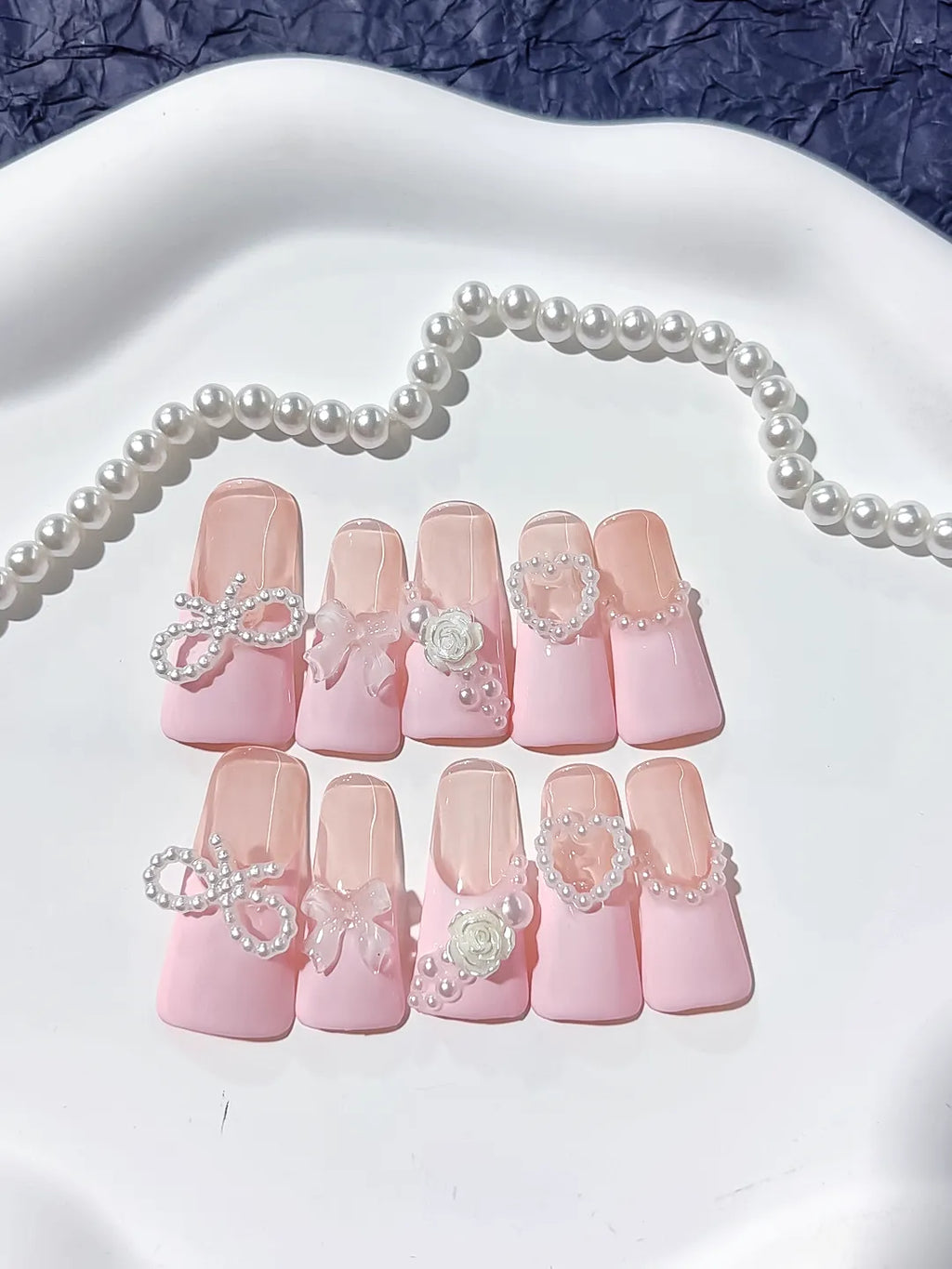 L025 - Long Pink Silver Duck Solid color Bow Heart