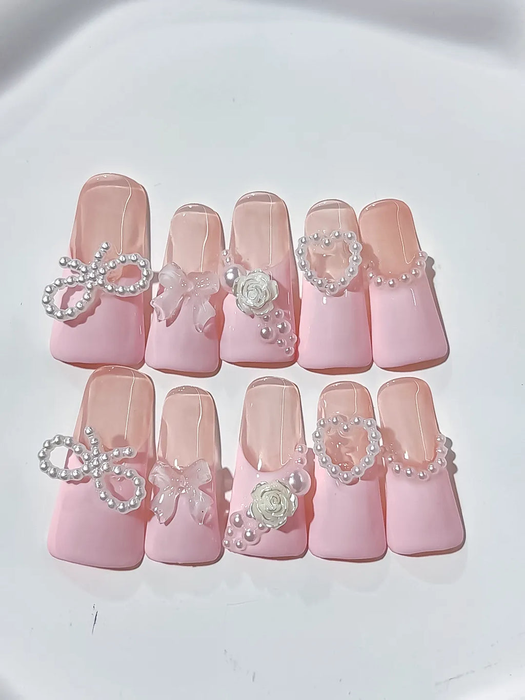 L025 - Long Pink Silver Duck Solid color Bow Heart