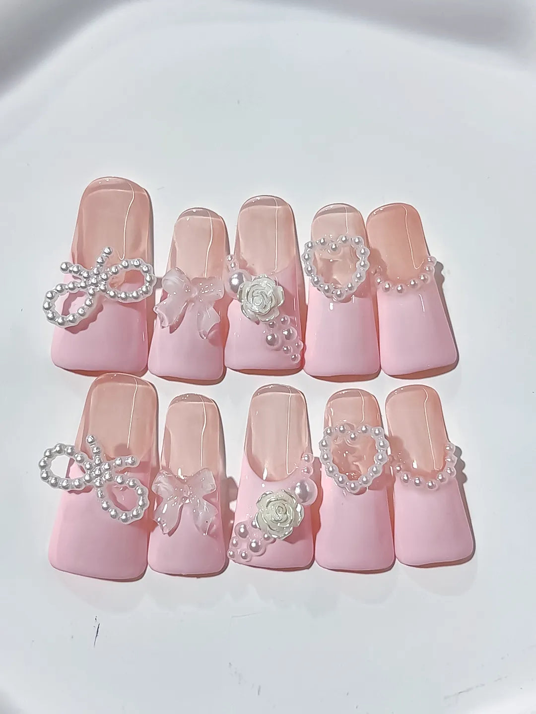 L025 - Long Pink Silver Duck Solid color Bow Heart