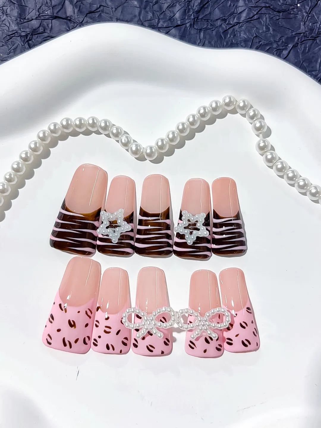 L026 - Long Pink Brown Duck Abstract Bow Star
