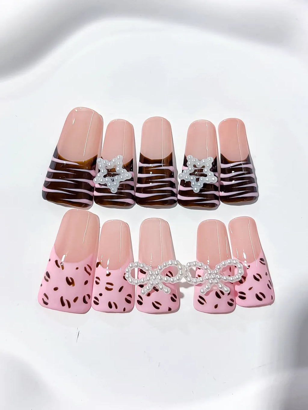 L026 - Long Pink Brown Duck Abstract Bow Star