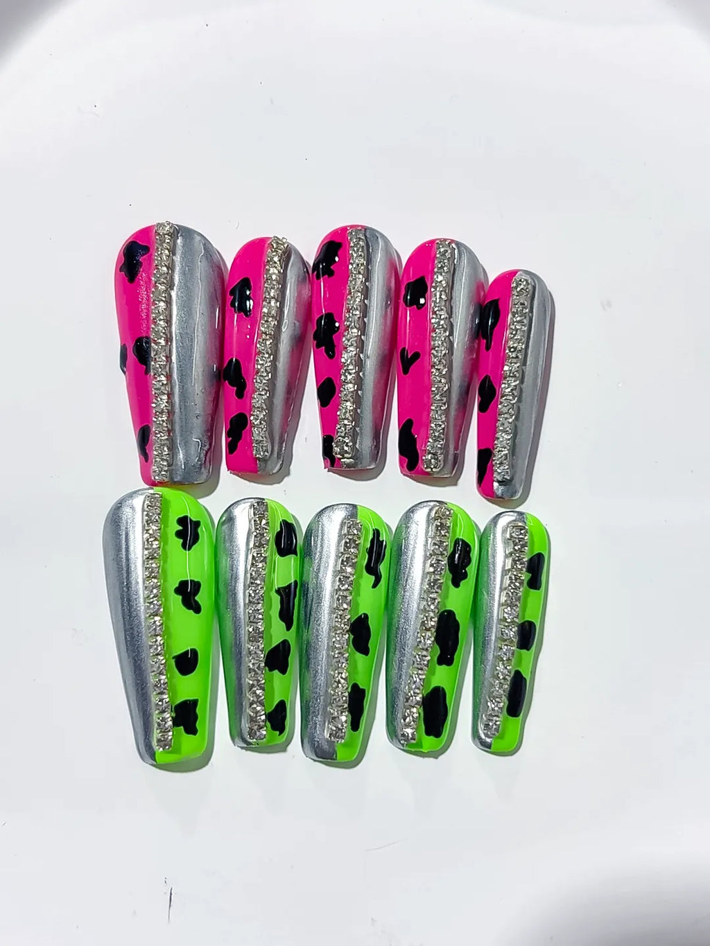 L028 - Long Pink Green Coffin Abstract Animal Print