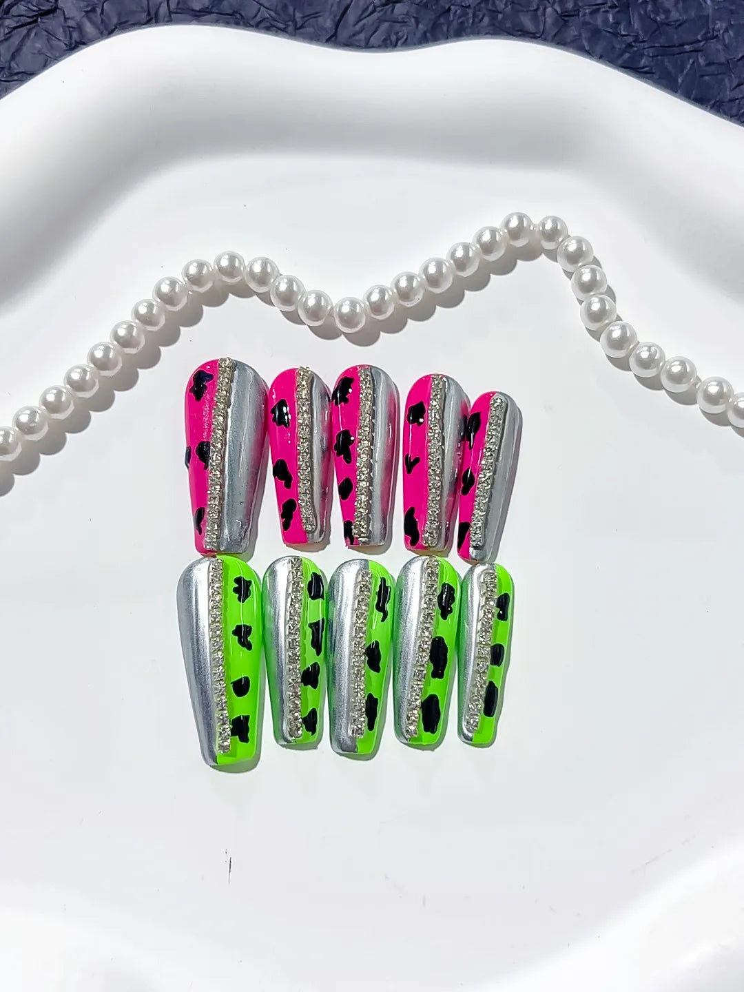 L028 - Long Pink Green Coffin Abstract Animal Print