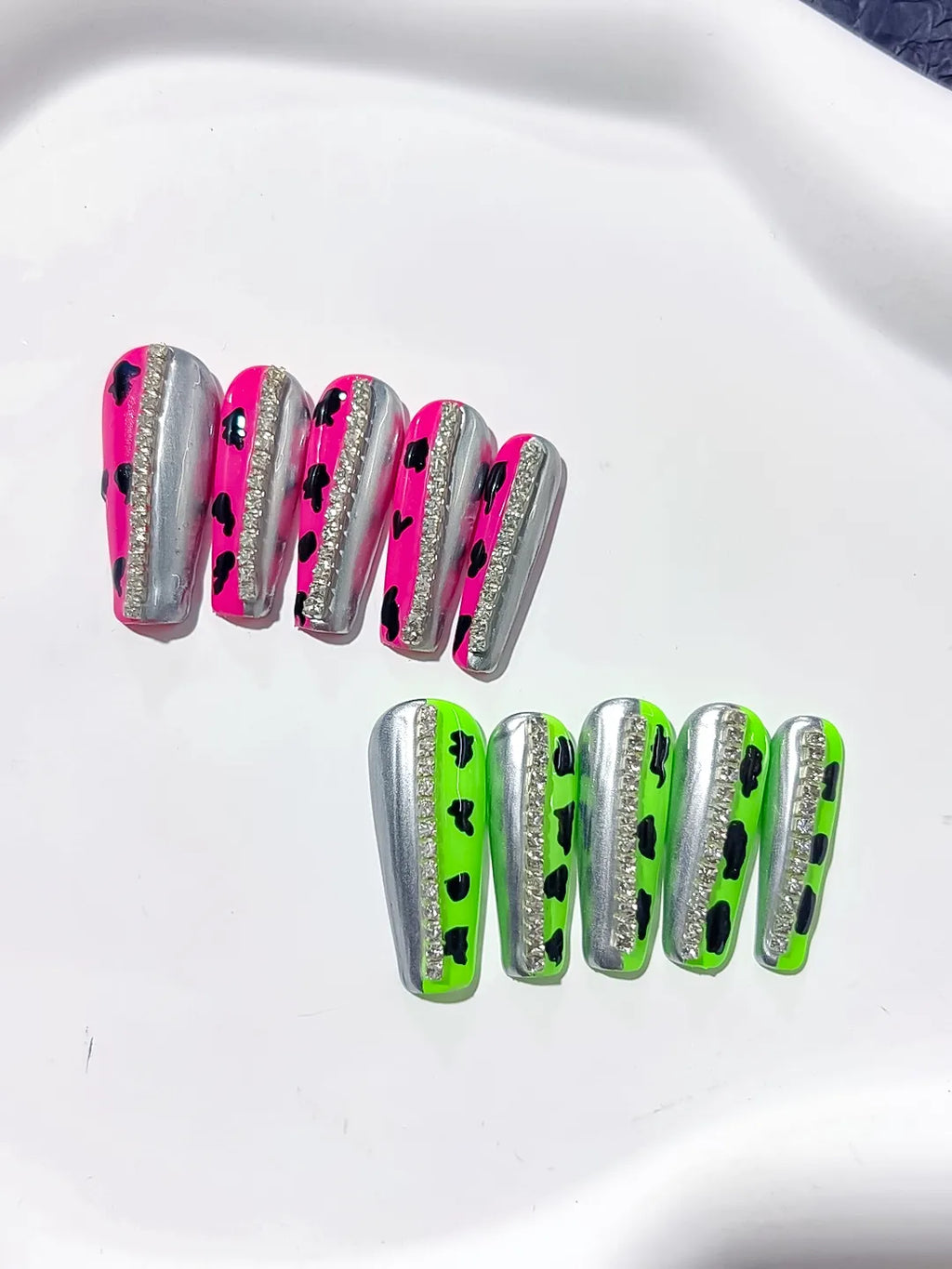 L028 - Long Pink Green Coffin Abstract Animal Print