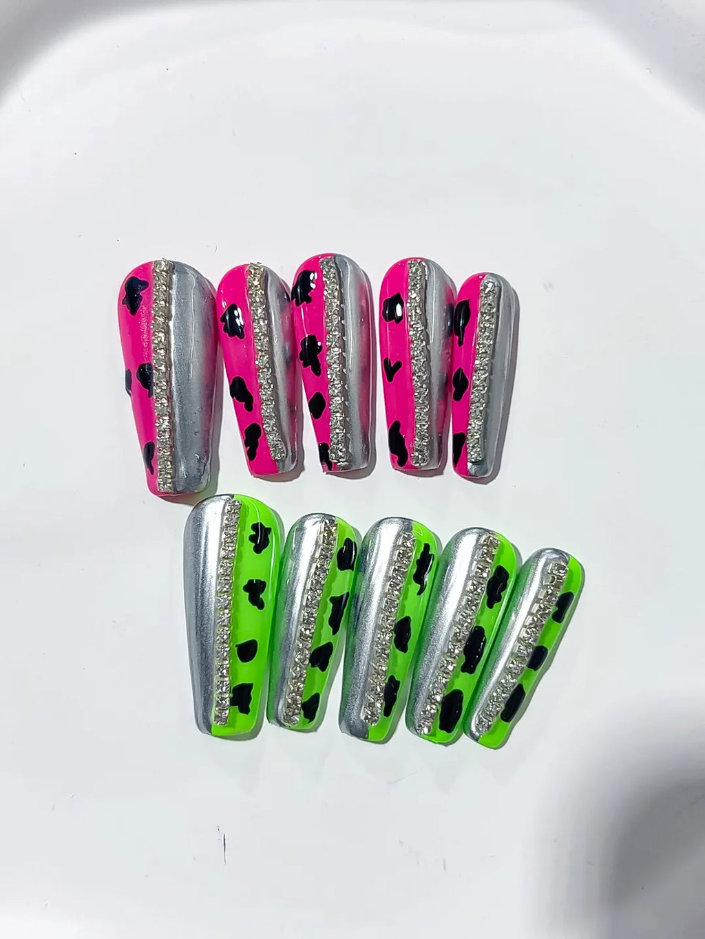 L028 - Long Pink Green Coffin Abstract Animal Print