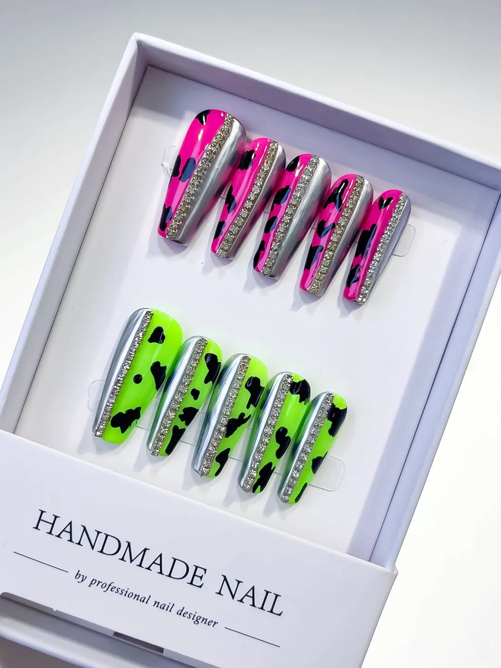 L028 - Long Pink Green Coffin Abstract Animal Print