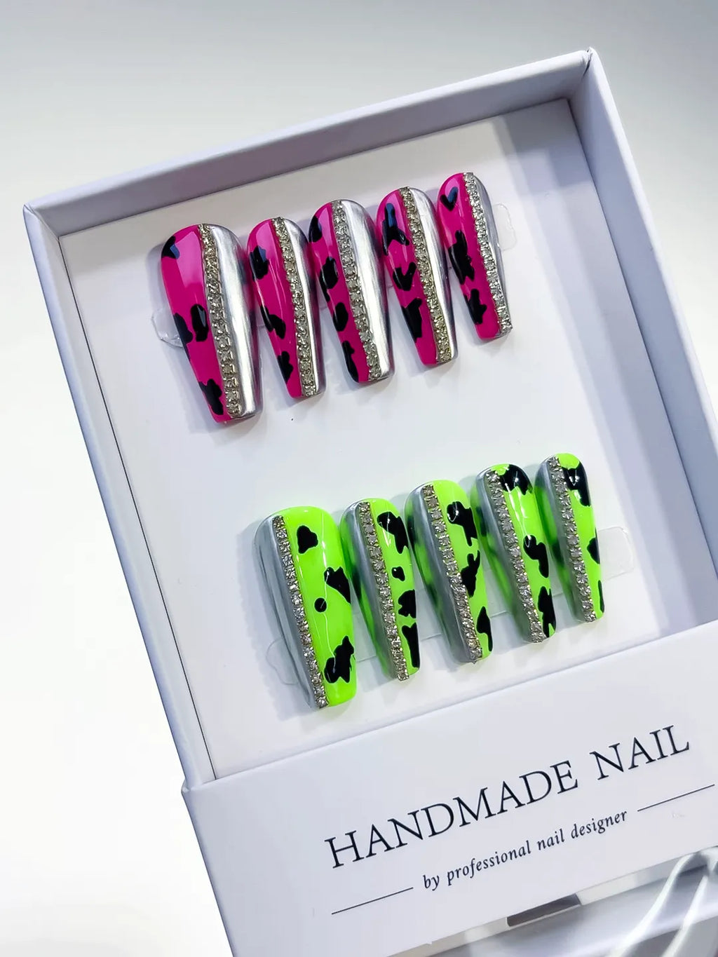 L028 - Long Pink Green Coffin Abstract Animal Print