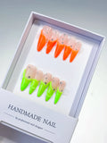 L031 - Long Nude Orange Stiletto French tip Rhinestone