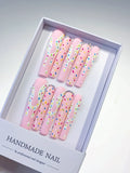 L035 - Long Pink White Square Abstract Dot Pattern Rhinestone