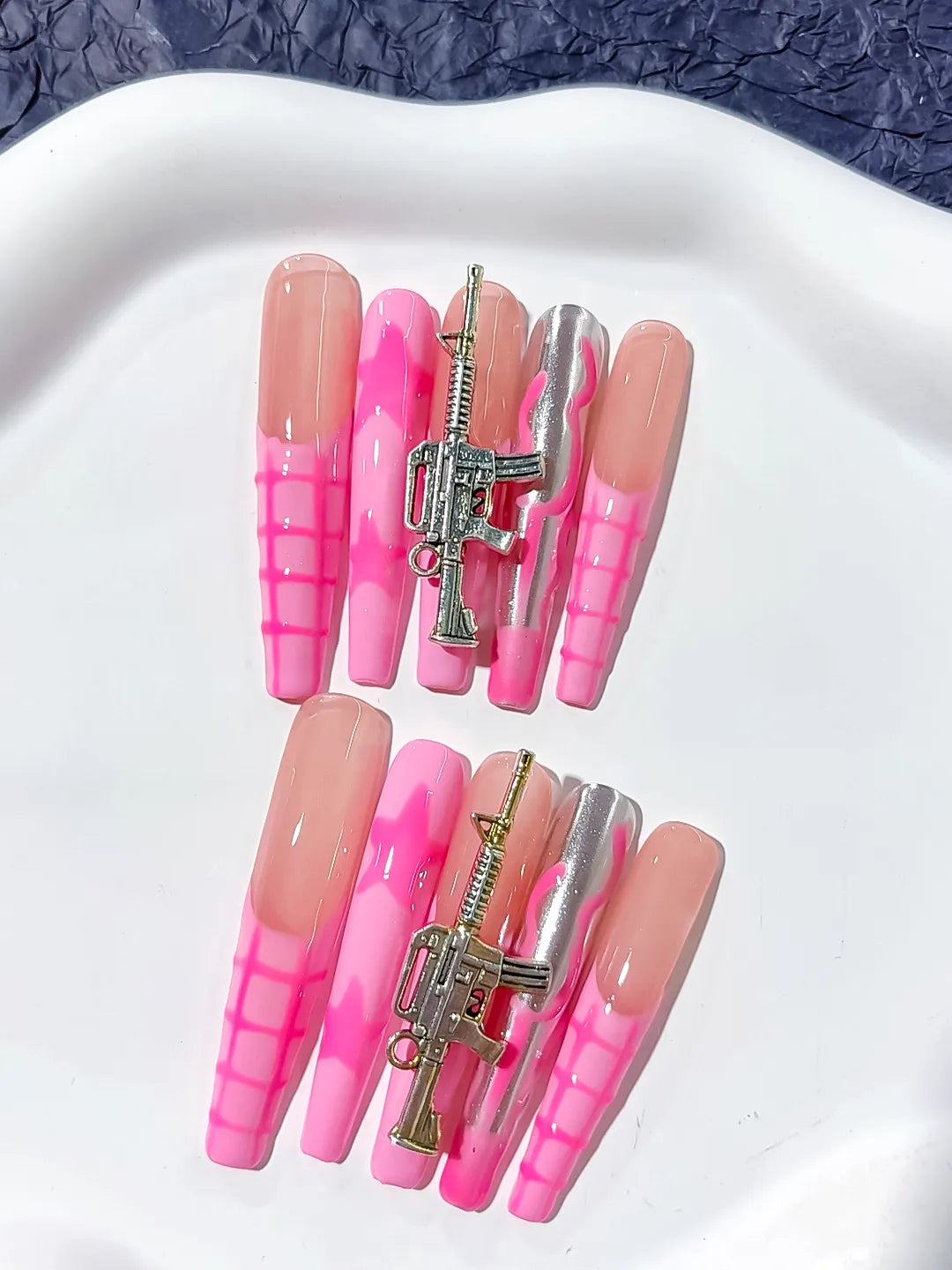 L037 - Long Nude Pink Coffin Abstract Metallic Charm