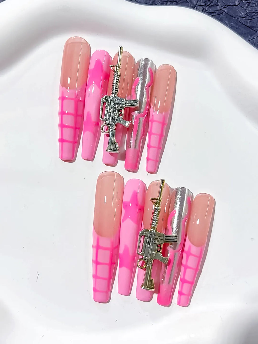 L037 - Long Nude Pink Coffin Abstract Metallic Charm