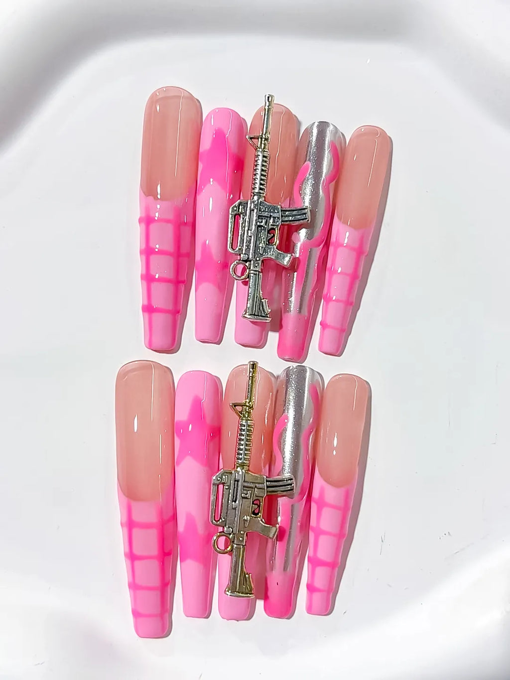 L037 - Long Nude Pink Coffin Abstract Metallic Charm
