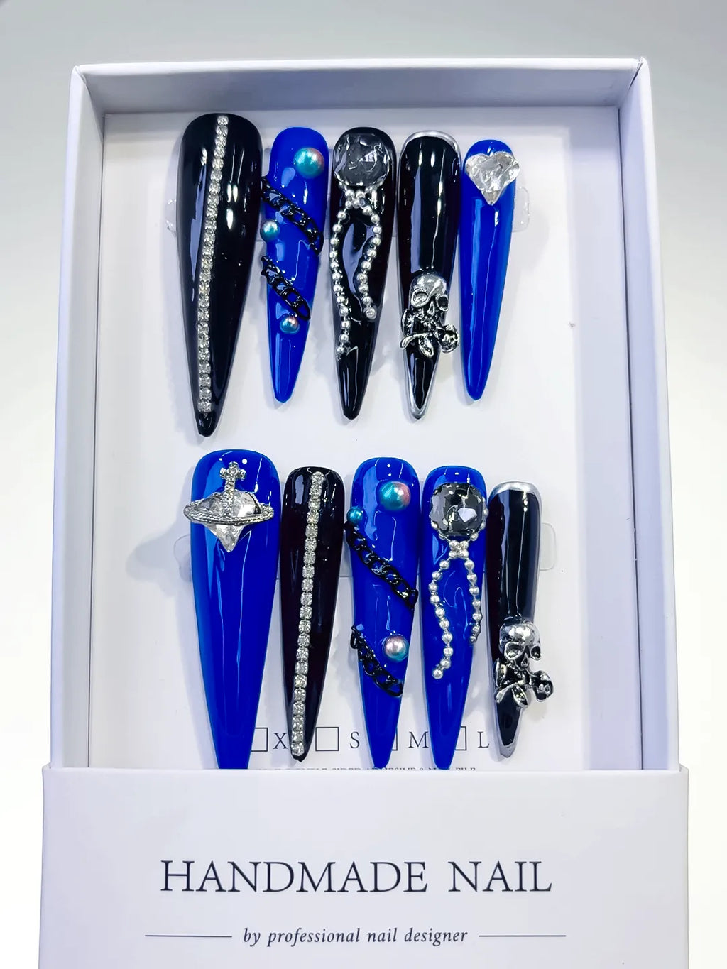 L042 - Long Blue Black Stiletto Solid color Planet Pearl