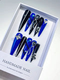 L042 - Long Blue Black Stiletto Solid color Planet Pearl