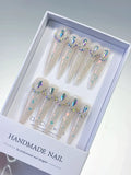 L043 - Long White Multicolor Stiletto Holographic Rhinestone