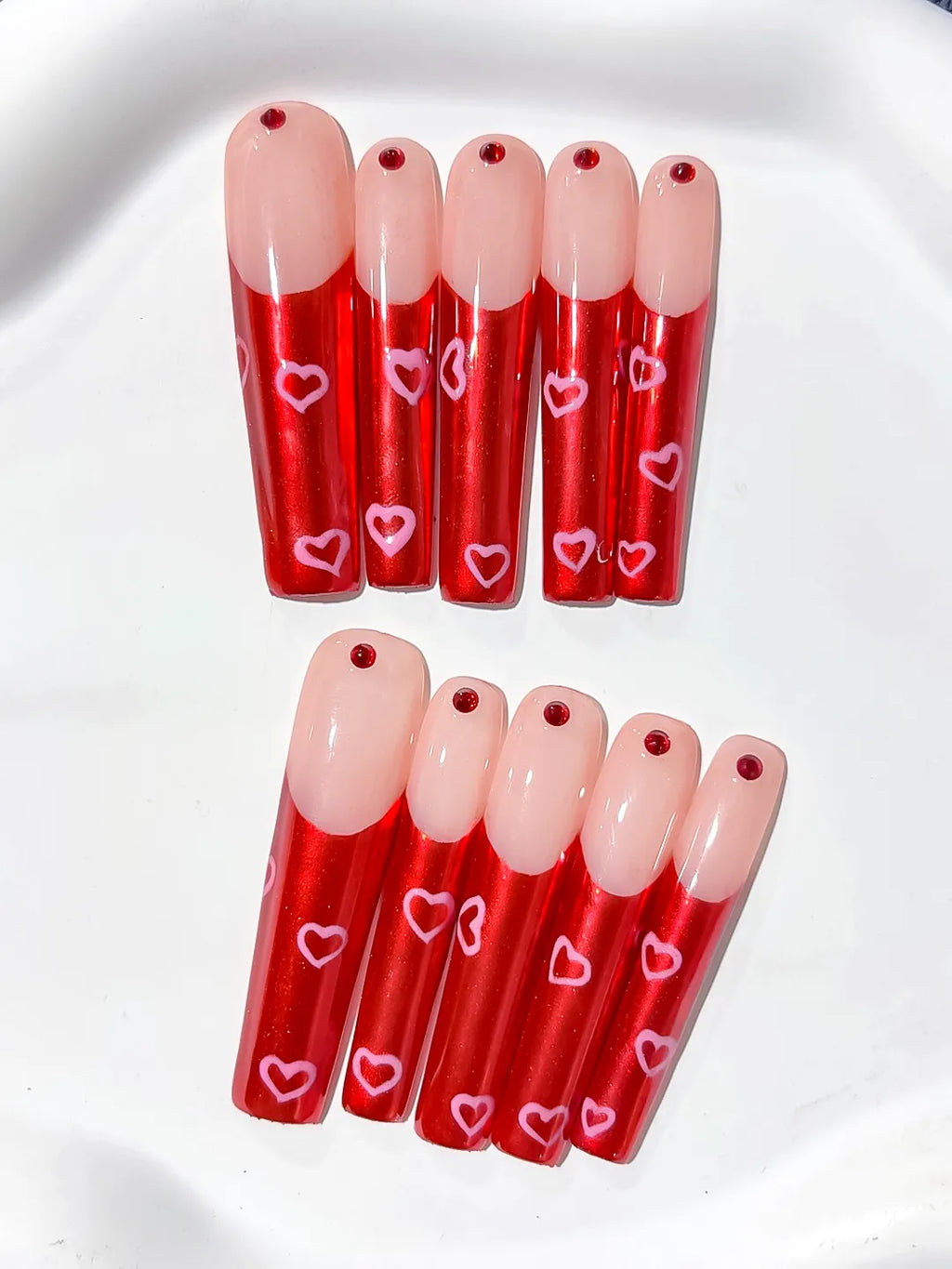 L053 - Long Nude Red Square Solid color Rhinestone