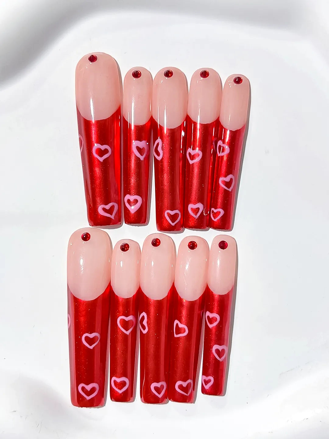L053 - Long Nude Red Square Solid color Rhinestone