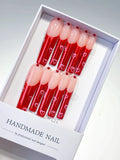L053 - Long Nude Red Square Solid color Rhinestone
