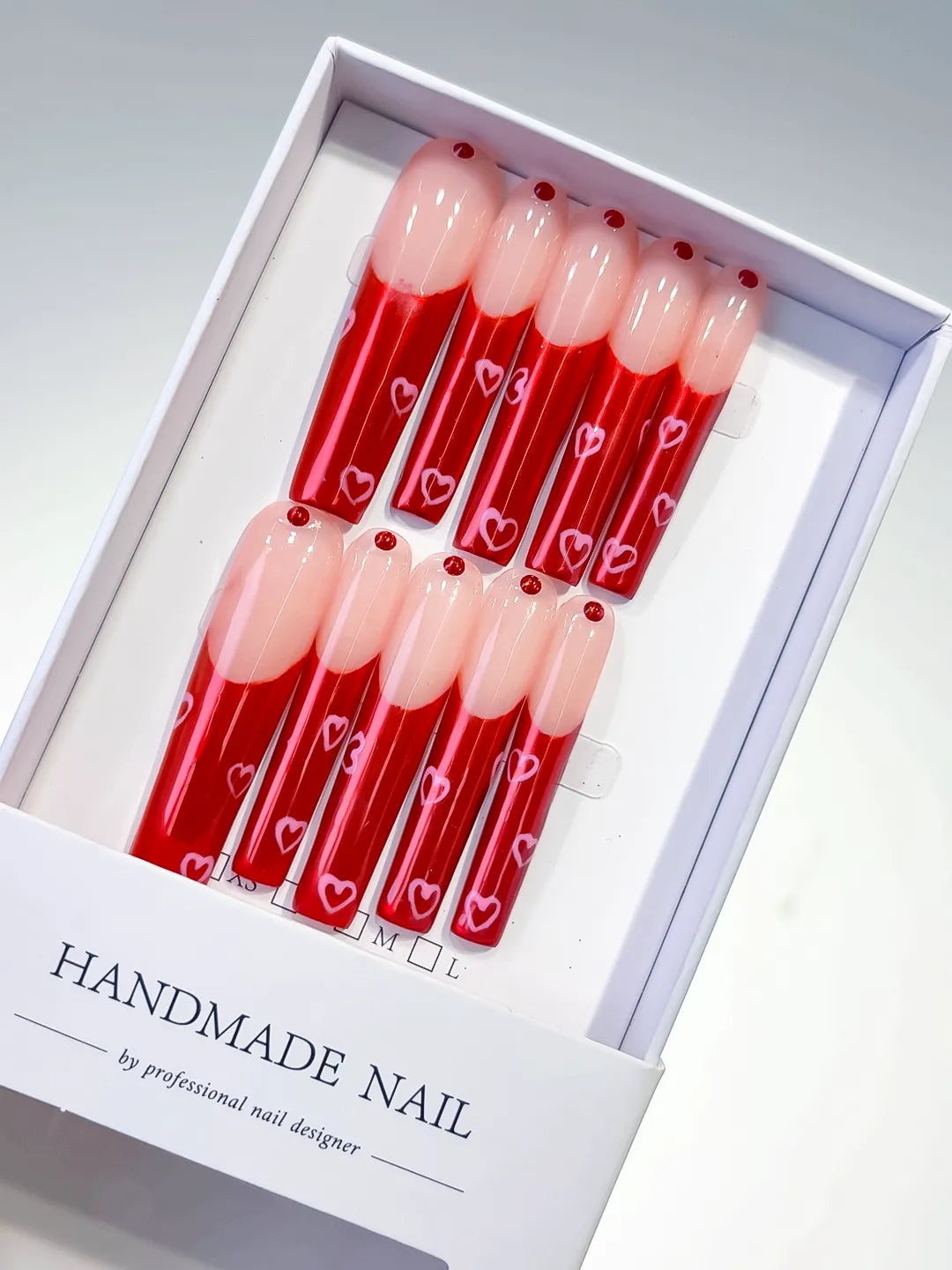L053 - Long Nude Red Square Solid color Rhinestone