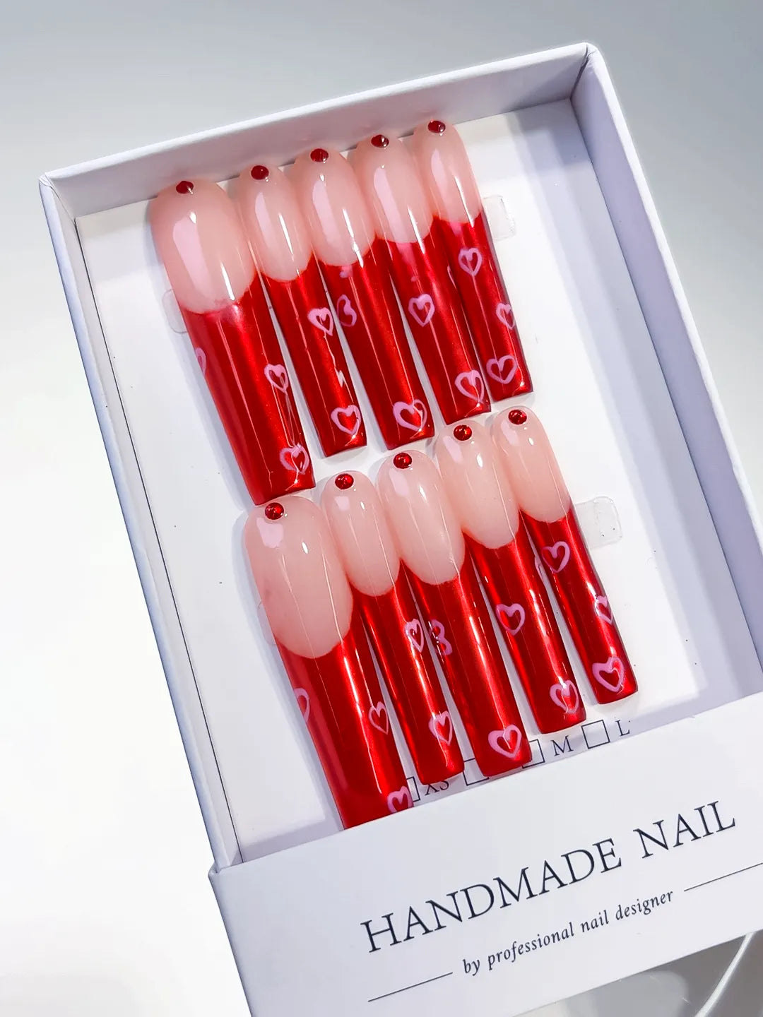 L053 - Long Nude Red Square Solid color Rhinestone