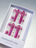 L054 - Long Pink White Square Metallic Star Rhinestone