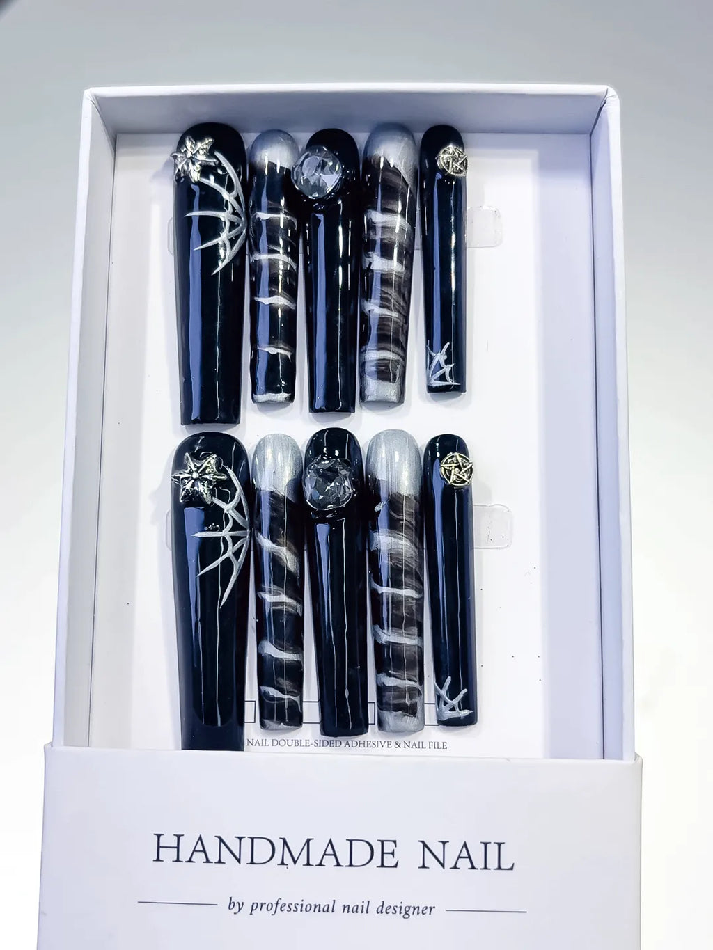 L059 - Long Black White Square Abstract Spider Web