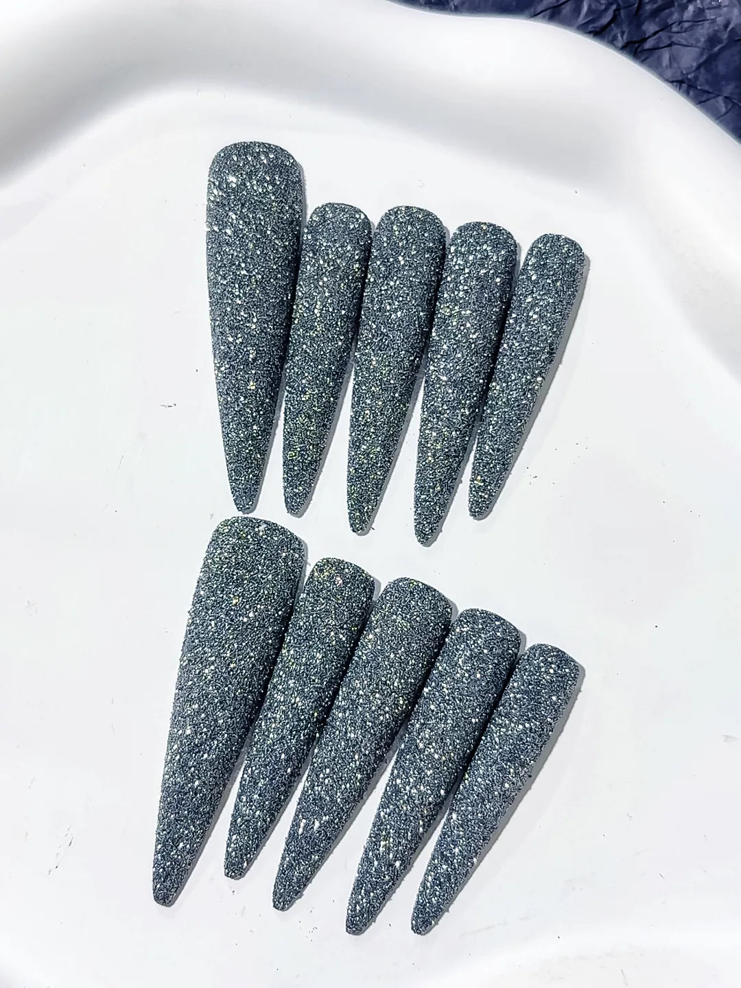L063 - Long Black Silver Stiletto Glitter