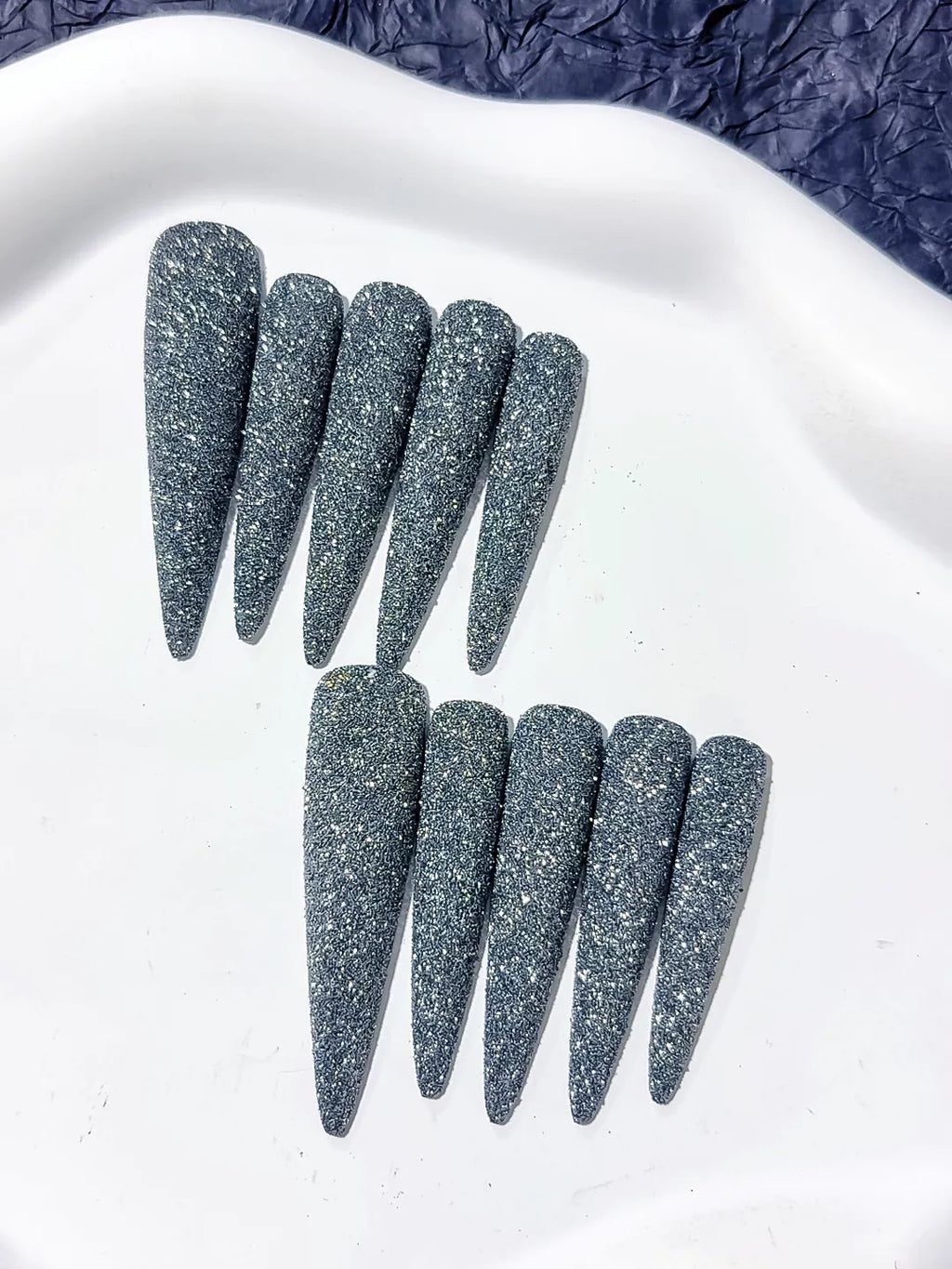 L063 - Long Black Silver Stiletto Glitter