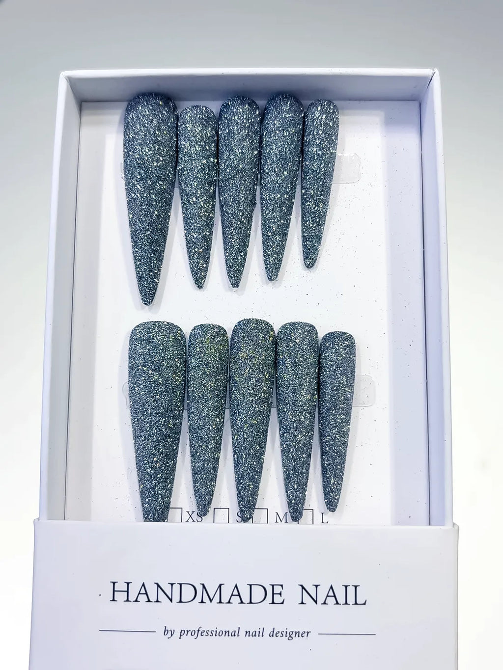 L063 - Long Black Silver Stiletto Glitter