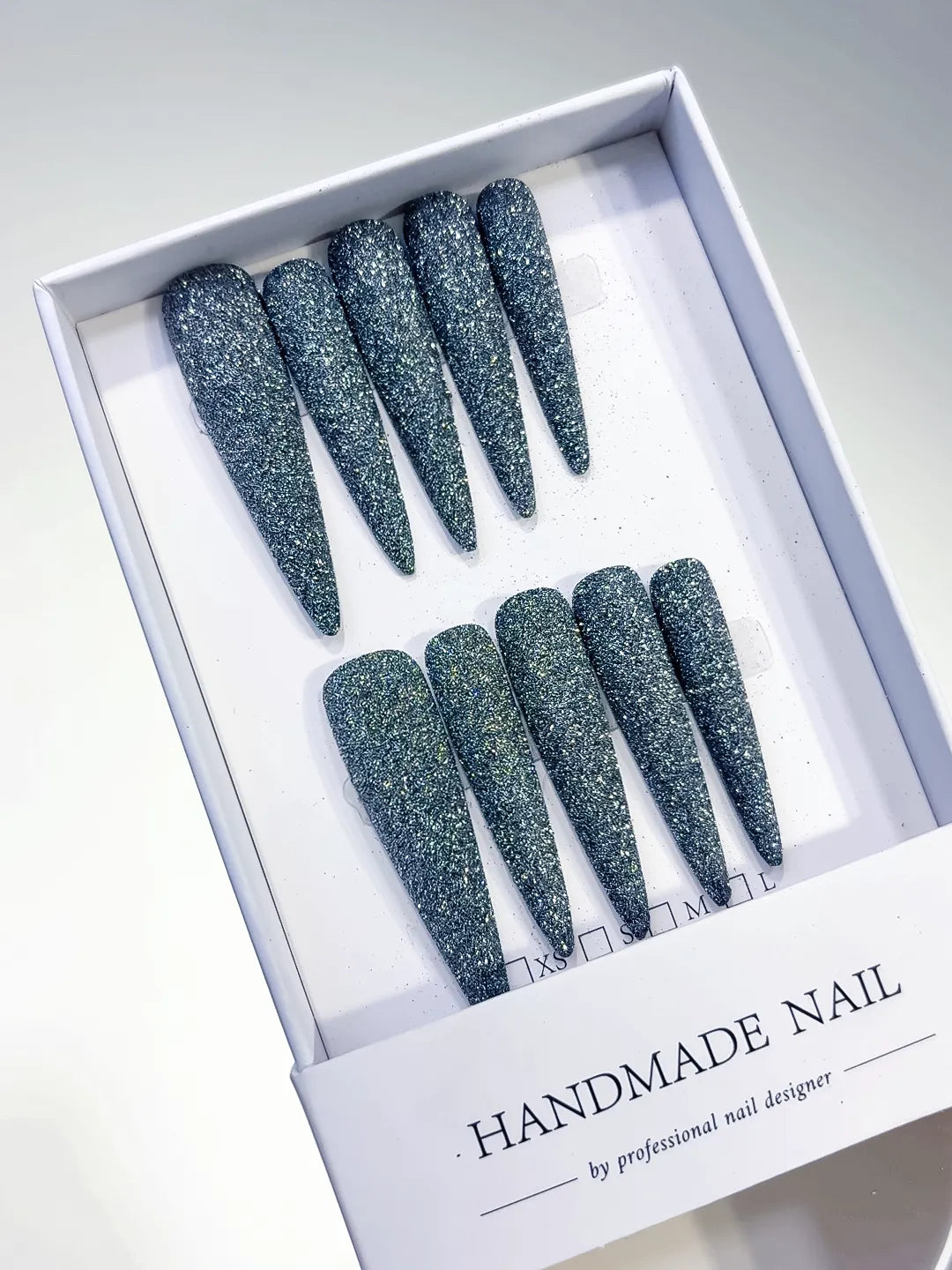 L063 - Long Black Silver Stiletto Glitter