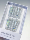 L065 - Long White Multicolor Square Holographic Heart Rhinestone