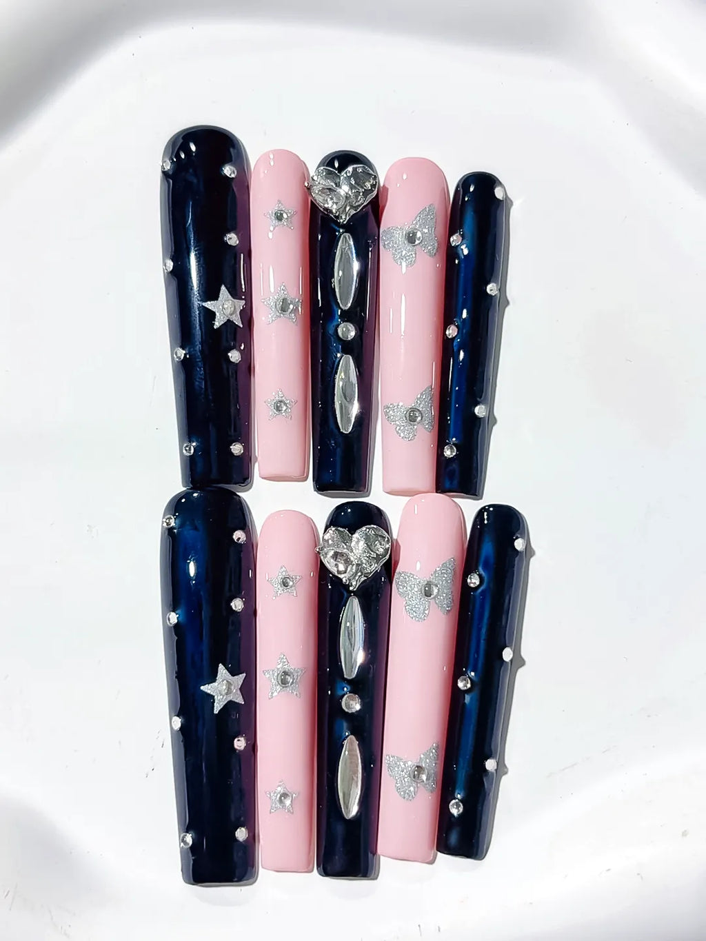 L071 - Long Black Pink Square Solid color Star Bow