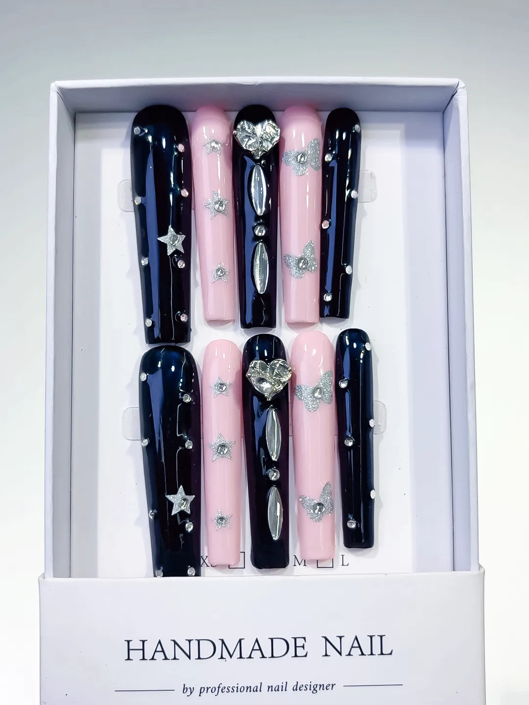 L071 - Long Black Pink Square Solid color Star Bow